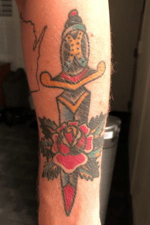 Rose over Dagger #rose #dagger #traditional #traditionaltattoo #AmericanTraditional 