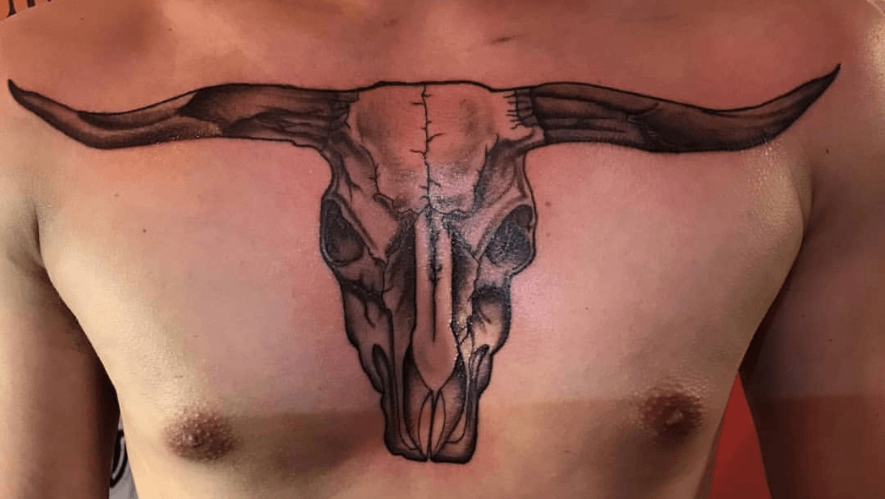 Longhorn Skull Texas Mens Flag Chest Tattoos  Bull skull tattoos Bull  tattoos Texas tattoos