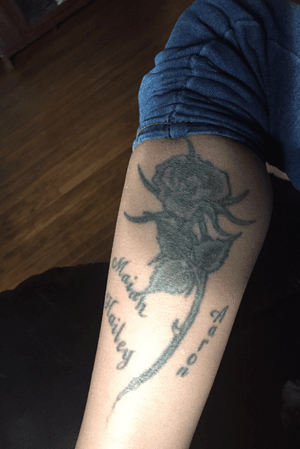 The rose was my very first tattoo by House of arts and then the names was my third tattoo done by anonther tattoist 
