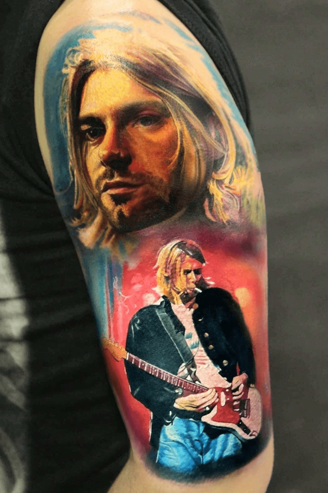 fine line realistic Kurt Cobain tattoo Zlata Kolomoyskaya 1  KickAss Things