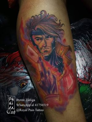 Gambit tattoo. Original artwork.#byronzuñiga #guatemala #royalpaintattoo #tattoo #fullcolortattoo #originalartwork #geektattoo