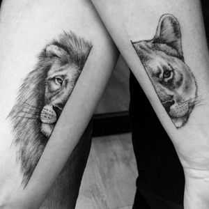 Tattoo leones realista pareja💉