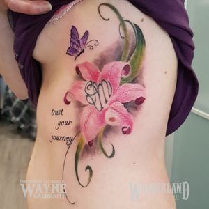I had the pleasure of adding a beautiful flower to this existing initials tattoo. Couldn't have asked for a better client the ribs is a tough place to get tattooed ! #colortattoo #floraltattoo #wonderlandkitchener @wonderlandtattoostudioskw www.wonderlandstudioskw.com