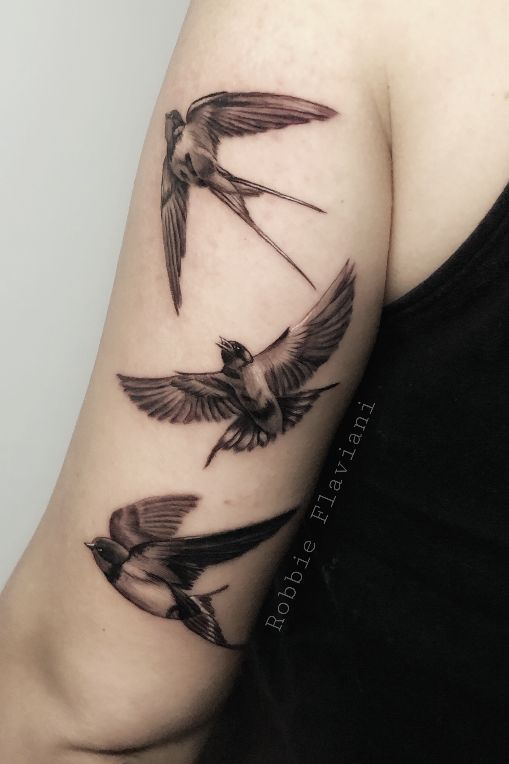 realistic flying bird tattoo