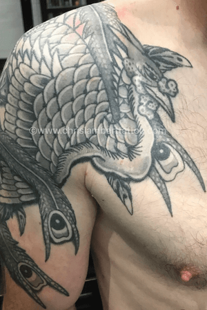 Custom traditional japanese pheonix tattooed at Snake and Tiger Tattoo in Leeds city centre. By Chris Lambert. www.chrislamberttattoo.com www.snakeandtiger.com #irezumi #oriental #japanesetattoo #horimono 