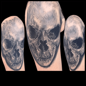 Skull Tattoo #skull #skulltattoo #blackandgrey #realism  #death #dark #DarkArt #londontattooconvention 