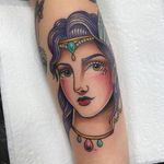 Tattoo by Alice SB #AliceSb #color #traditional #newschool #neotraditional #mashup #bold #bright #ladyhead #lady #mermaid #jewel #ornamental #crown #pearls