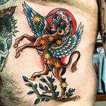 Tattoo by Robert Ryan #RobertRyan #SurrealTraditionalTattoos #Traditionaltattoos #surrealtattoos #surrealism #oldschool #AmericanTraditional #horse #stars #feathers #wings #ladyhead #creature #magic