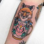 Tattoo by Alice SB #AliceSb #color #traditional #newschool #neotraditional #mashup #bold #bright #teacup #tea #fox #animal #cute #rose #flower #floral