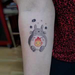 Tattoo by Hakan Adik #HakanAdik #cartoontattoos #cartoon #90s #newschool #tvshow #totoro #fire #sootsprite #studioghibli #spiritedaway