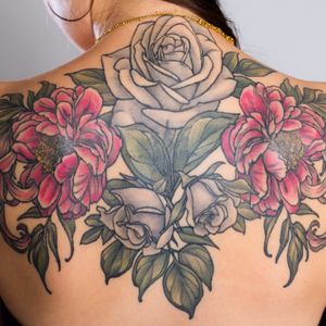 Floral shoulders, roses, peonies, lilies
photo by Klover
