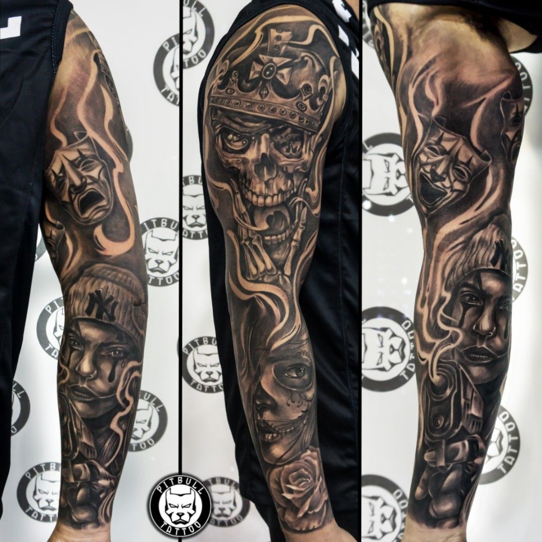 Pitbull Tattoo Phuket  Dope gangster full leg sleeve tattoo Black  Grey  Realistic Style  Artist Ton wwwpitbulltattoothailandcom  Facebook