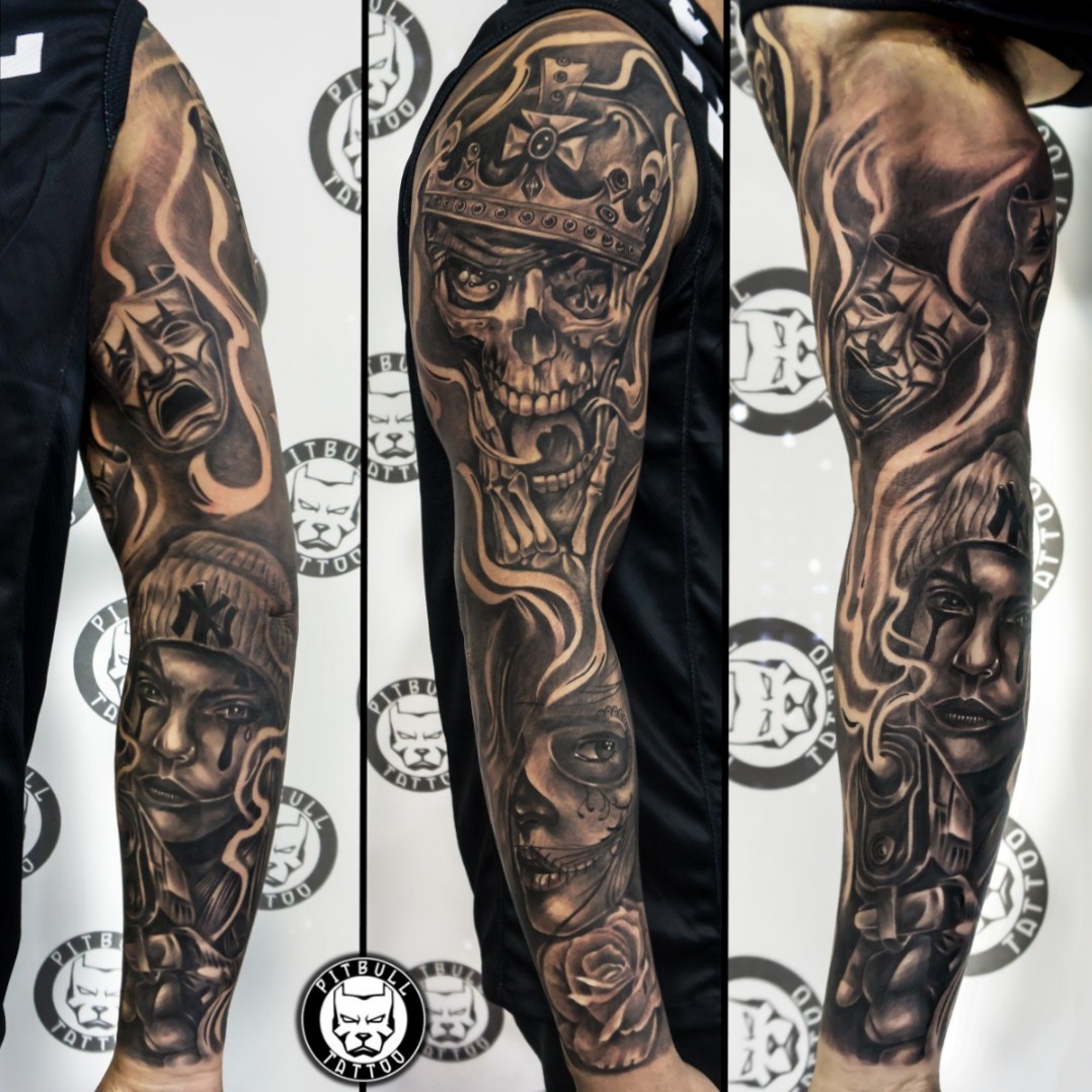 welovetattoos #tattoo #hooligan #sleevetattoo #blackandgrey #modernta