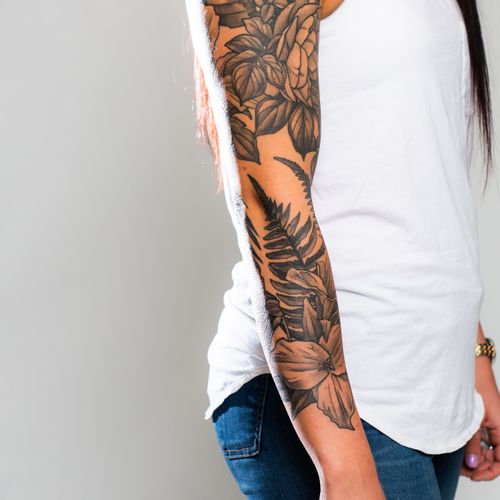 Floral sleeve, black and gray photo by Klover