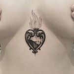 Tattoo by The Hanged #TheHanged #heart #sacredheart #blackandgrey #fire #glass #love #tipping #tipyourartist #tippingmakesithurtless #tippingisappreciated