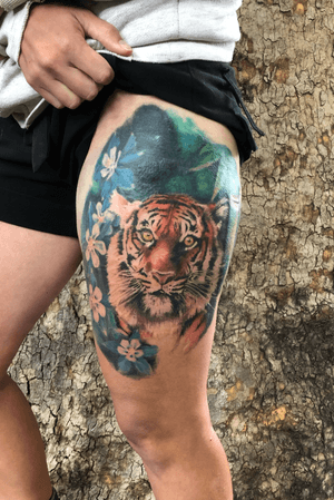 Tiger cover up piece!  Loved this one.  #tigertattoo #tiger #colourrealism #realism #realistictiger 