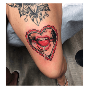 Tattoo by Isabel Hope #bondagetattoo #sexytattoo #hearttattoo #hearttattoos #ballgagtattoo #fkirons #solidink #worldfamousink 