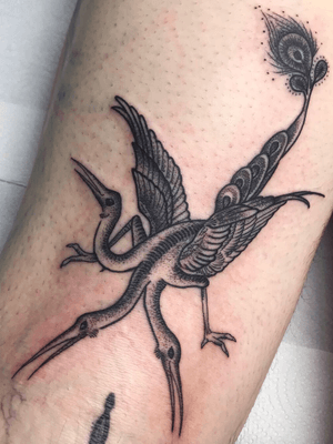 a three-headed crane inspired by Hieronymus Bosch’s paintings #tattoo #tattooart #bird #birdtattoo #crane #cranetattoo #dotwork #dotworktattoo #linework #lineworktattoo #legtattoo #kneetattoo #mxatattoo #monsteralphabet #ink #inked #blacktattoo #blackwork 