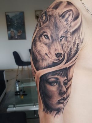 #tatoo  #armstattoo #wolf #wolfhead #woman  @Millenium tatoo