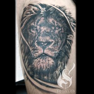Lion tattoo, about 8 hours of of work. #lion #realism #black and grey