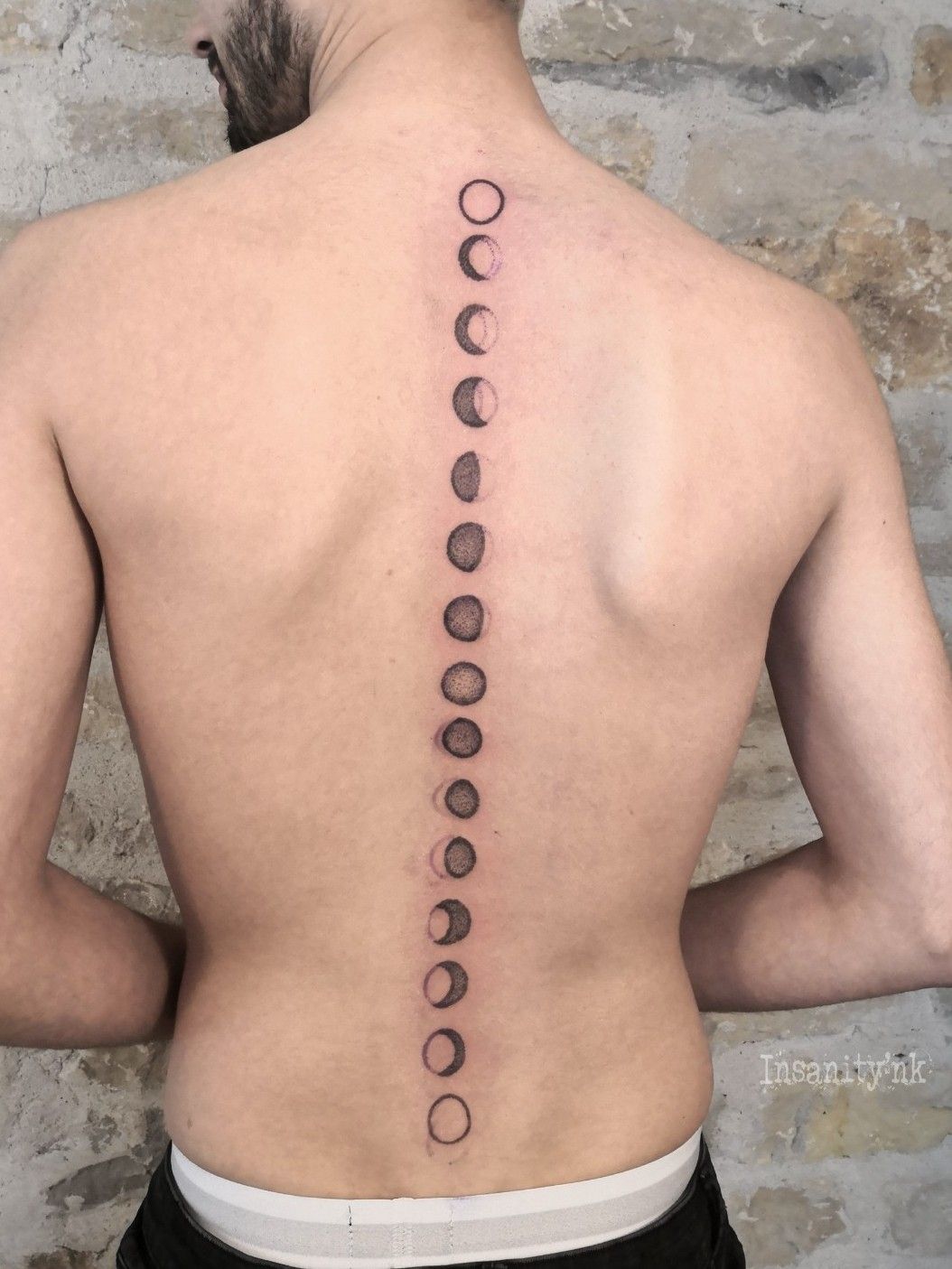 Lani Tattoos  Moon Phase back bottom ones look warped because of the  picture angle thanks for the trust Cant wait to see it healed  moonphases moon moonphasetattoo moontattoo tattoos tattoo ink 