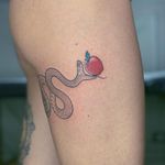 Tattoo by Mirko Sata #Mirkosata #snaketattoo #snake #reptile #animal #nature #fineline #apple #linework #illustrative #fruit #food