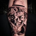 Joker tattoo realistic black and grey #blackandgrey #JokerTattoos #Joker #realistic #realism #batmanjoker #comictattoo #tattooofday 