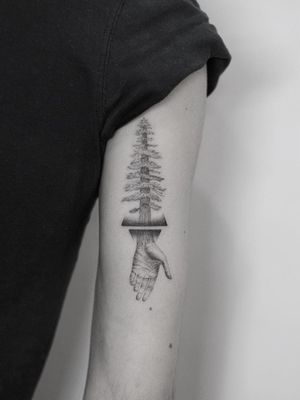 Tattoo by Evgenii Andriu #EvgeniiAndriu #treetattoos #trees #tree #nature #wood #outdoors #land #earth #illustrative #blackandgrey #hand