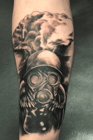 Black and Grey gas mask piece added to my clients Sleeve