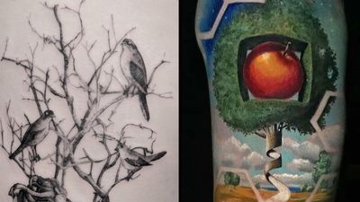 Tattoo on the left by Arie Fasant and tattoo on the right by Victoria Benea #VictoriaBenea #ArieFasant #treetattoos #trees #tree #nature #wood #outdoors #land #earth