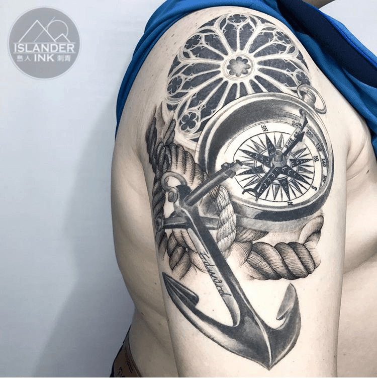 Tattoo uploaded by Lewis Lu • #realism #marine #compass #anchor • Tattoodo