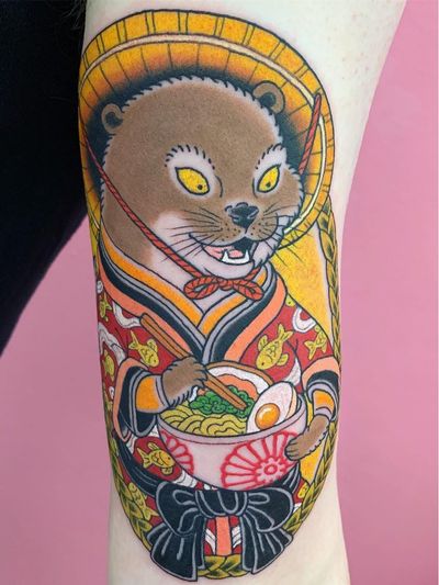 Tattoo by Wendy Pham #WendyPham #besttattoos #tattoodoapp #appspotlight #spotlight #best #awesome #cool #otter #animal #ramen #fish #cute #Japanese #egg #foodtattoo