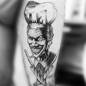 Custom made joker.Inked by the very talented @igor_frumin for more info and to schedule appointment please PM us or call 09-7421677#joker #thejoker #blacktattoo #black #dotworktattoo #instagood #inspiration #chef #legtattoo #legs #koitattooil #comics