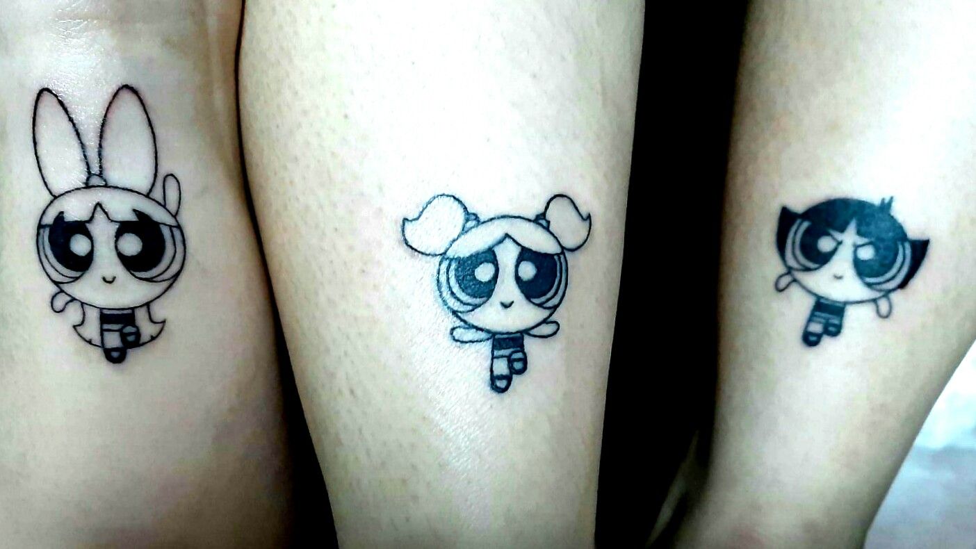 Bubbles from Powerpuff girls tattooed on the ankle