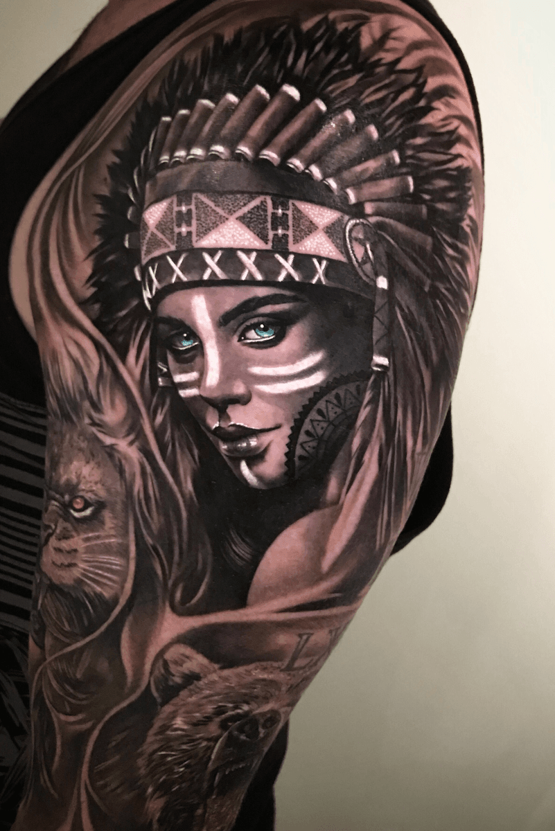 Tattoo uploaded by Dale walsh • Indian lady #tattooartist #art #ink #Black # realistic • Tattoodo