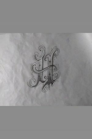 Lettering Script H Fancy Black and grey Sketch Drawing