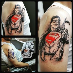 Superman sketchy style. We had a lot of fun making this tattoo! Inked by the very talented @garsone for more info and to schedule appointment please PM us or call 09-7421677 #superman #cartoon #sketch #armtattoo #instagood #inspiration #koitattooil #dccomics #freshtattoos #sketchbook #tattooed #tattooideas