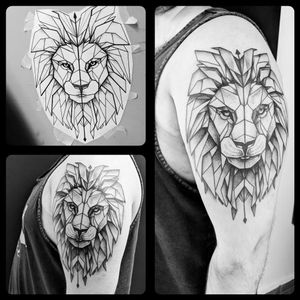 Fresh geometric lion.Inked by the very talented @fredislaw for more info and to schedule appointment please PM us or call 09-7421677#liontattoo #lion #blacktattoo #black #geometrictattoos #geometric #koitattooil #armtattoo #instagood #animal
