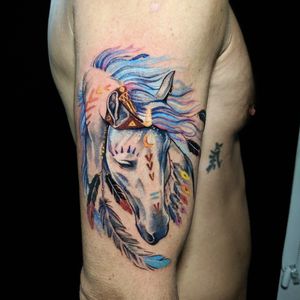 A horse with no name. Inked by the very talented @croco_juice for more info and to schedule appointment please PM us or call 09-7421677 Or just book yourself at https://yoman.co.il/KoiTattoo #horse #horses #color #colortattoo #art #armtattoo #arm #instagood #instagram #inspiration #koitattooil #tattooed #tattoo #tattooideas #tattooart