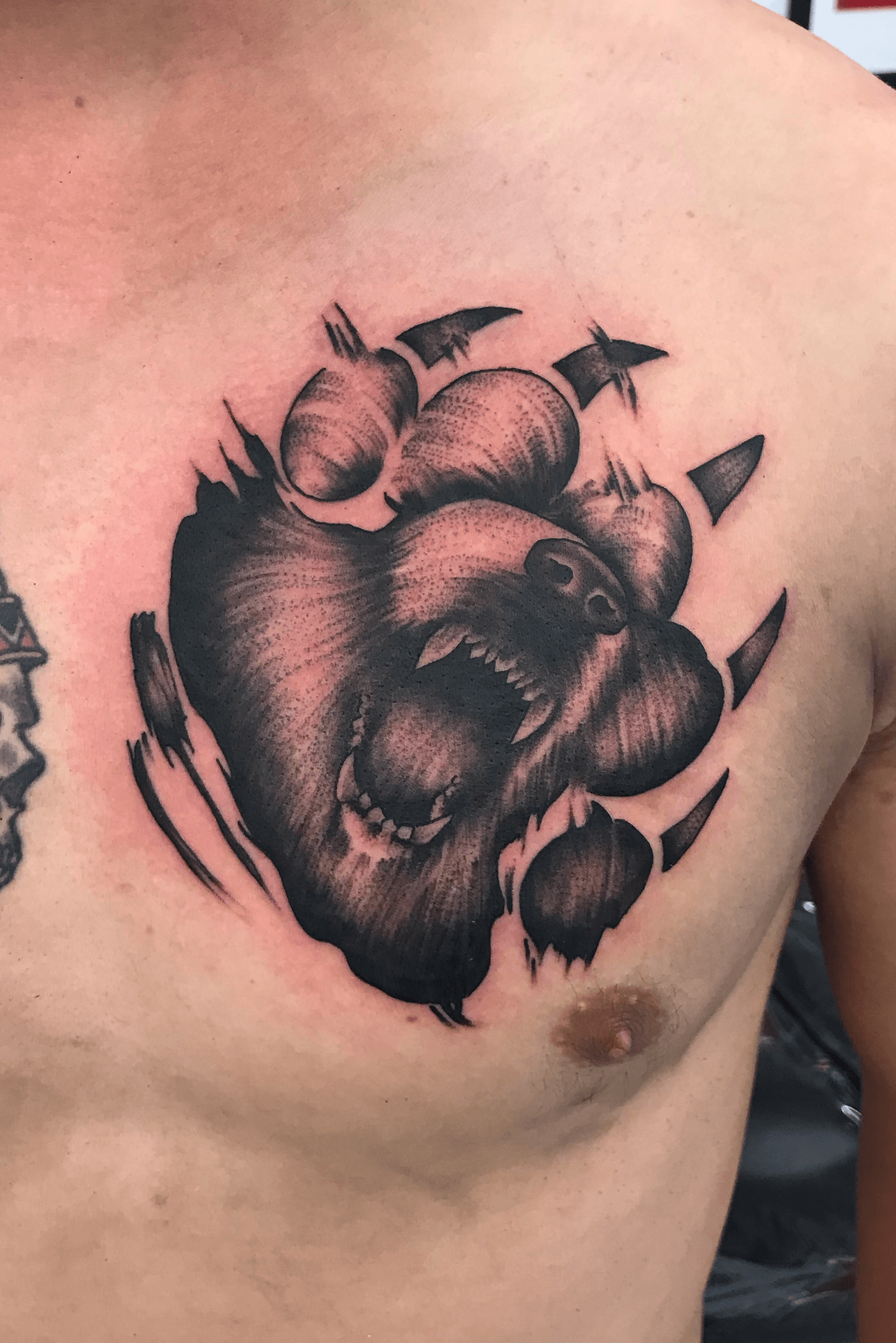 Small Guys Bear Claw Torn Skin Chest Tattoo  Bear claw tattoo Small chest  tattoos Lion tattoo sleeves