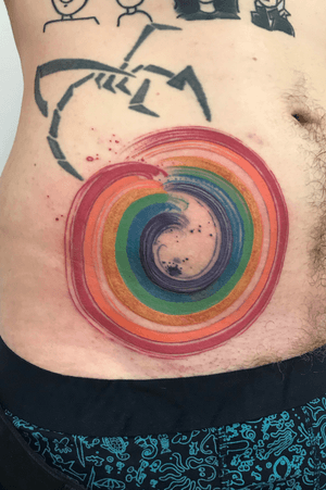 Rainbow stomach tattoo made at Good Times, London 🌈.      #rainbow #rainbowtattoo #stomachtattoo #illustrativetattoo #paintstroketattoo #brushstroke illustrativetattoo