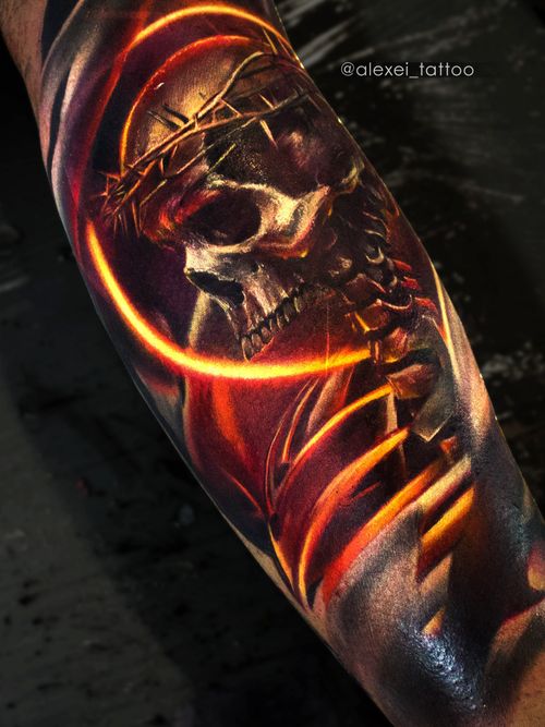Tattoo skull by tattoo artist Alexei Mikhailov #tattooskull #skull #tattoos #tattooart #tattooarts #tattoos #skulls #colorskull #tattooman #polandtattoos