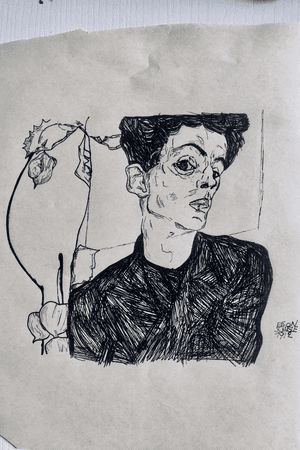 Egon Schiele, Self-Portrait with Chinese lantern fruits, 1912.For appointments write in DM.Italian Tattoo artist.Gio Thought