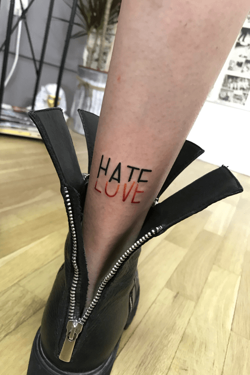 Hate/love #legtattoo #black #ink #inked 