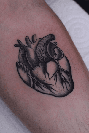 Anatomical heart - dot work - black & grey - single needle and 3rl