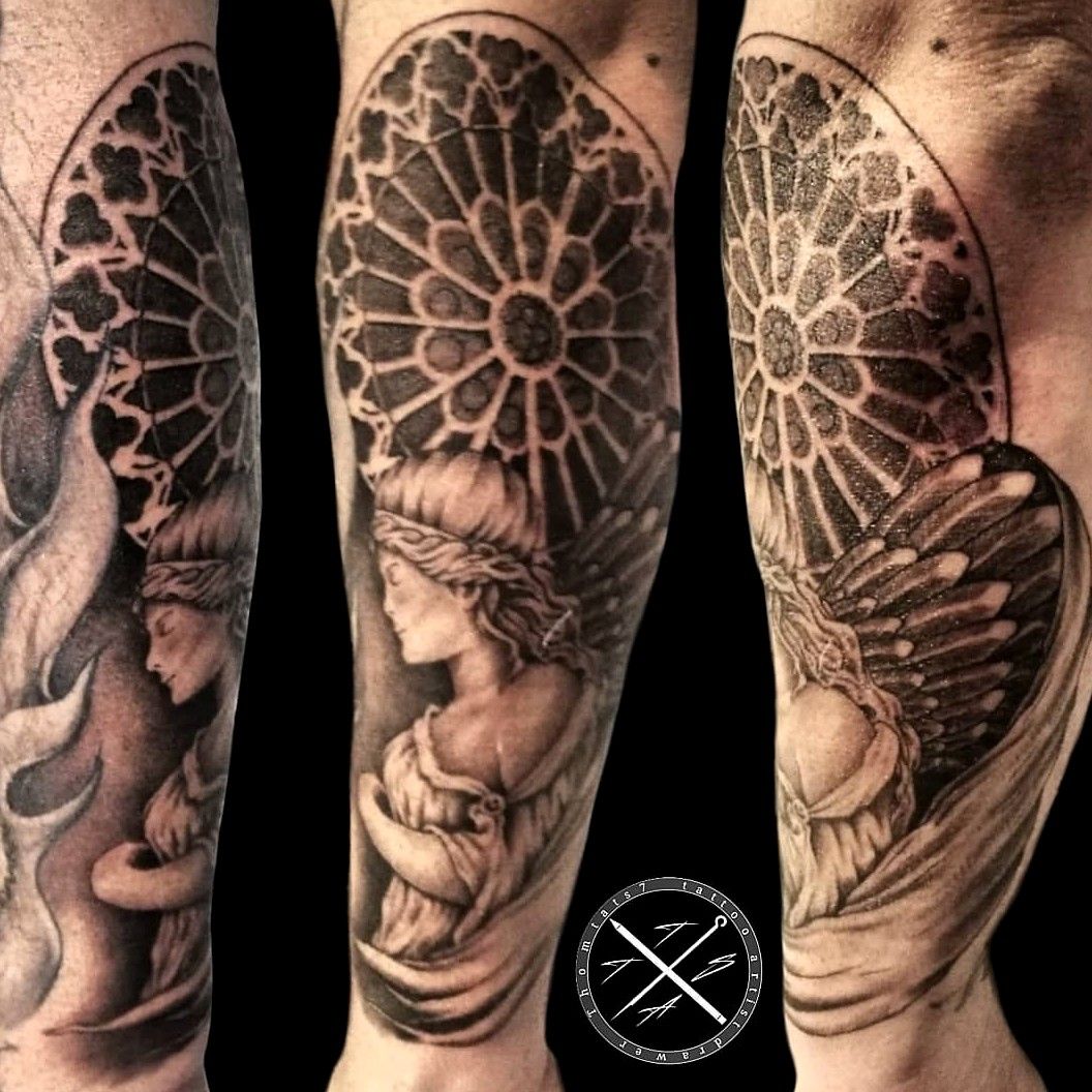 Rose window themed geometric mandala tattoo  Tattoogridnet