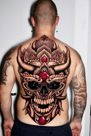 Backpiece #skull in 3 days @thailand tattoo expo