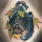 Tattoo by Lemonsmiff #Lemonsmiff #battattoos #bat #animal #dracula #vampire #nature #night #newschool #neotraditional #moon #mapleleaves