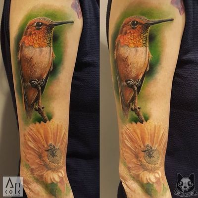 #bird #hummingbird #kolibri #nature #wildlife #flower #bee #bug #colortattoo #color #colorfull #realism #realistic #inprogress #sleeve #girlwithtattoos #girly #tattoo #tattoorealistic #tattoos #art #basel #switzerland #detailed #birdistheword
