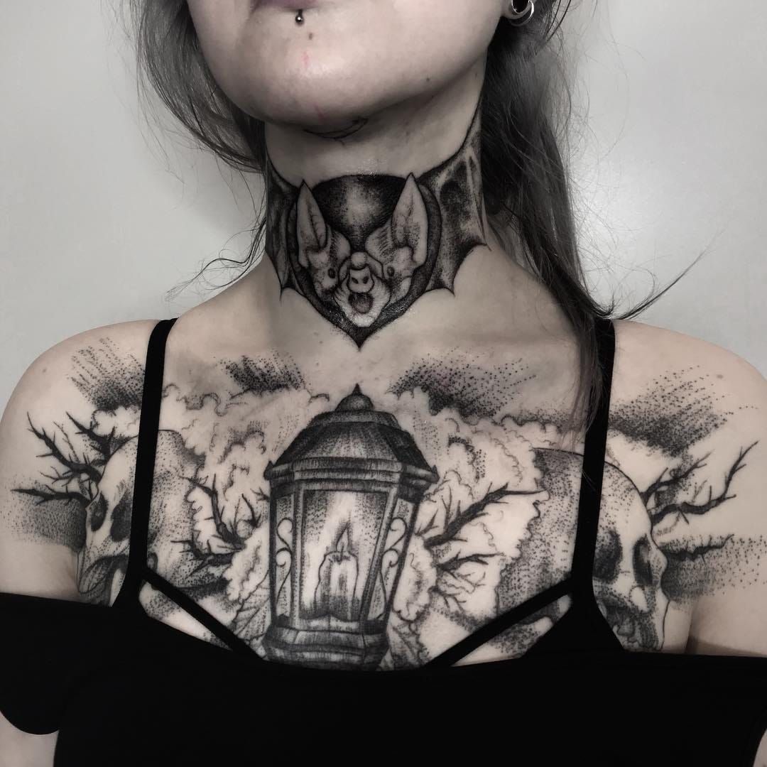 a sketch of a tattoo of open wings on a womans back made in 3d style in  white ink  Playground AI